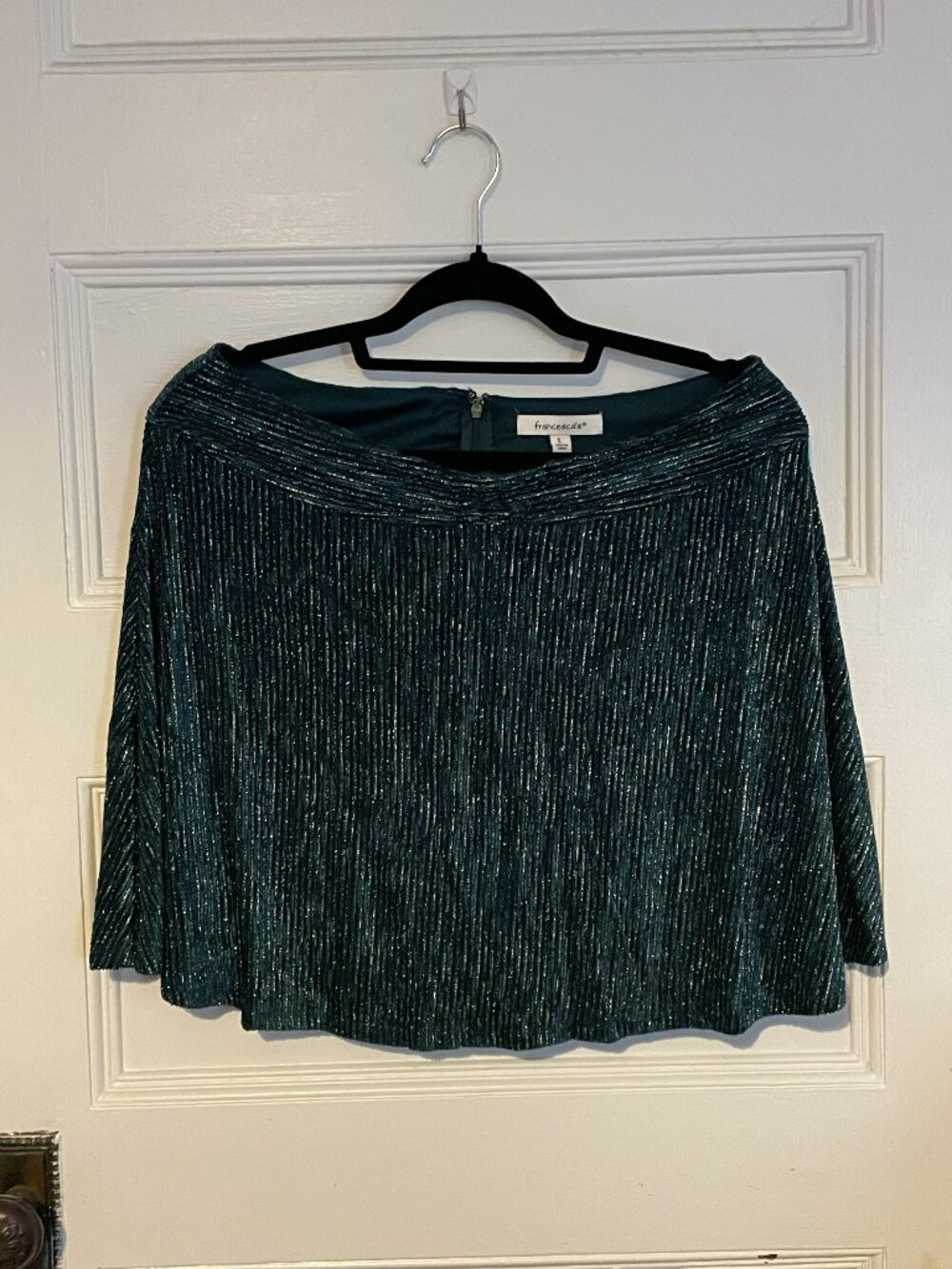 Francesca's Sparkle Green Skater Mini Skirt with Bow, Size L NWT